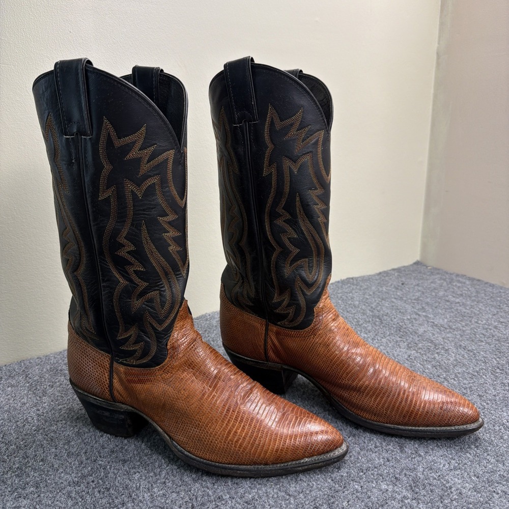 JUSTIN Men Cowboy Boots~9‎ D~EXOTIC Lizard Leather~Vintage~WESTERN Rodeo BOOTS